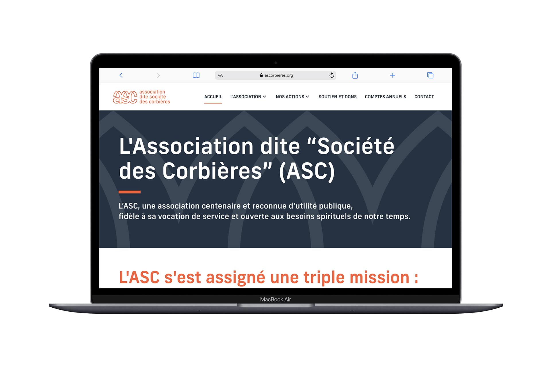 Webdesign version “Desktop” du site internet de l'ASC